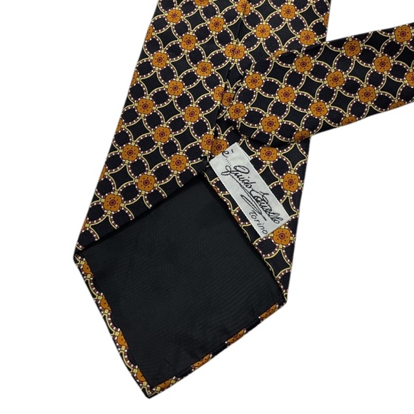 É GUIDO TONELLO Black/Orange Geometric Silk LUXURY Tie HANDMADE ITALY - Picture 5 of 5